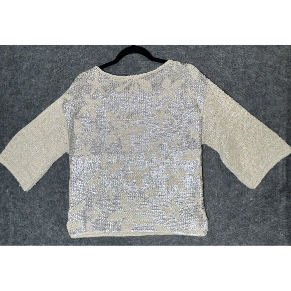 D. EXTERIOR Made in Italy Silver Metallic Floral Sparkle Knit Top Sweater Size M - Picture 7 of 12